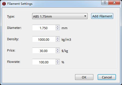 In this page, you can edit the parameter of your filament. The default setting is for Raise3D own filament. 2.