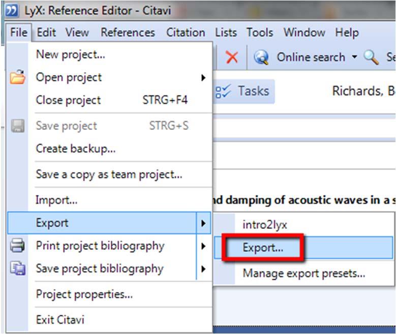 3. Next, create an export preset for the BibTeX file.