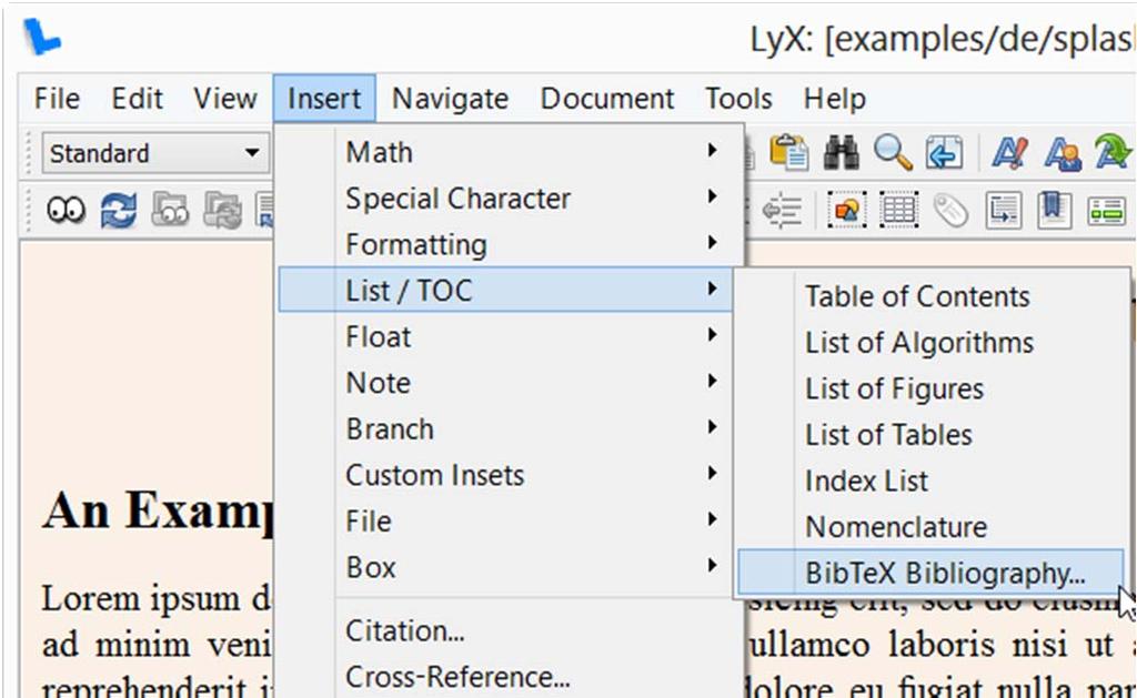 2. In your LyX document, place the insertion point