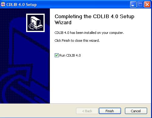 FIGURE 9. Completing the CDLIB 4.0 Setup Wizard screen 9. Click Finish to run CDLIB 4.0. The Add new machine CD LIBRARY 300 screen displays.