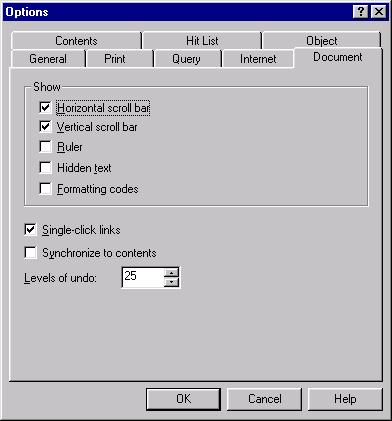 4-6 Viewing Content To enable or disable automatic synchronization of the Document pane 1 In the main window, click the Tools menu and choose Options. The Options dialog box opens.
