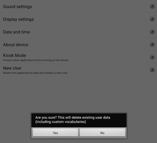 Figure 19: The noddle-chat TM Settings Screen - New User button 7) With