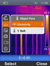 Emissivity setting 1. Select the item Emiss with the keys or and press the key. The screen Fig. 17 Central part is shown on the display. Fig. 17: Setting Emissivity on the instrument 2.