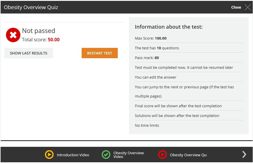 Quizzes require a score of 80% or higher in order to pass the course and may be taken more than once