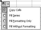 Lesson 3 - Potpourri 41 The AutoFill Options SmartTag When you use the Fill handle, Excel provides a way of changing its behavior with a SmartTag the small button (icon) that appears below the filled