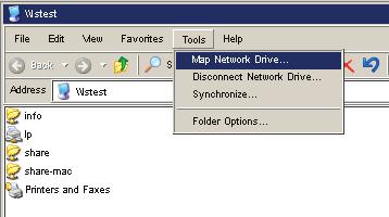 Accessing LinkStation Data from a PC From the previous step s Root Directory screen, use the pull down menu and click Tools and then select Map Network Drive. The Map Network Drive program will run.