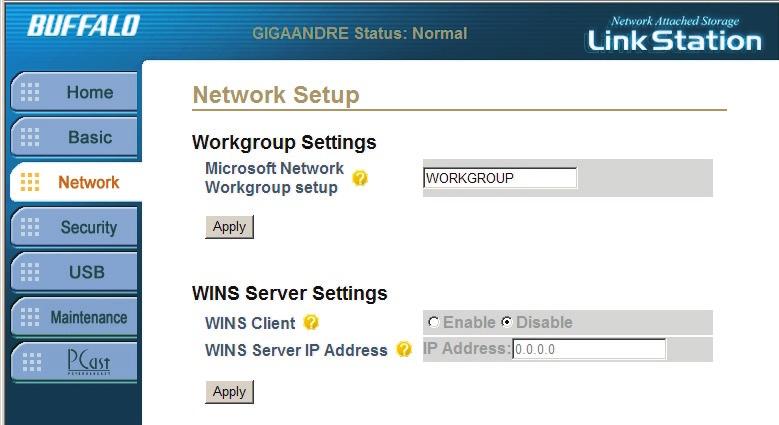 Network - Network Setup Workgroup Settings: Select the appropriate Network ID. Enter the name of your workgroup in the Workgroup Name field.