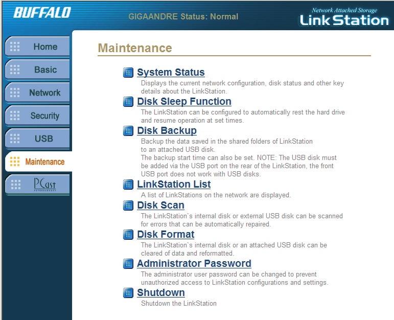 Maintenance Settings Disk Format: The internal drive or an attached USB drive can be formatted and rebuilt. Once a format begins all data will be lost on the drive.
