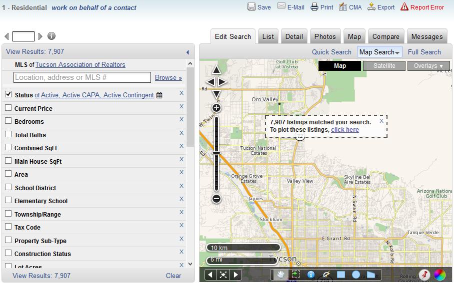 Map Search The Map Search displays the Quick Search fields on the left side, use the mapping tools to coincide with your Quick Search fields.