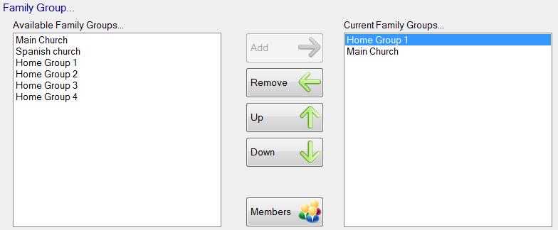 Family Group In the family group area, you can add an entire FAMILY to a group. These are set up separately to individual groups and status groups.