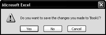Lesson 1 - Getting Started with Excel 13 2. If you have typed anything into Excel, an alert box appears asking if you want to save the changes. Click the No button. 3.