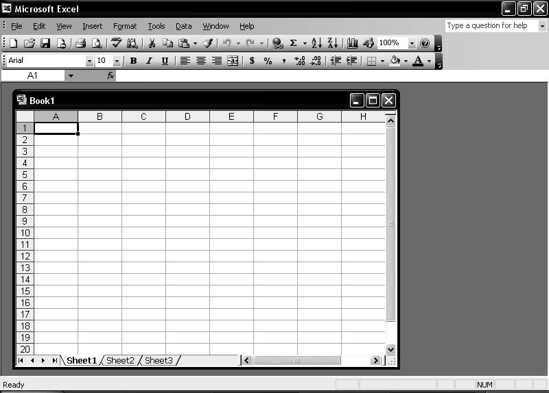 Lesson 1 - Getting Started with Excel 5 the right. Notice that the document window does not have its own Menu bar; it uses the application window s Menu bar. 3.