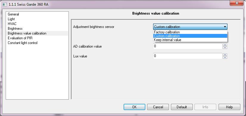 5.3.5 Adjustment brightness sensor Brightness value calibration Factory calibration This setting is possible at any time with reprogramming of the precence-detector.