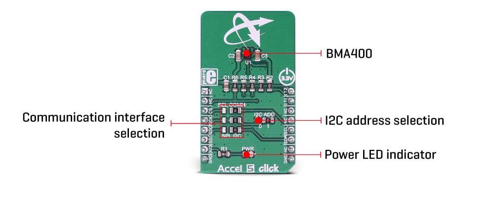 With its ultra-low power consumption, onboard data processing, output data lowpass filtering, and ability to detect many different events, the Accel 5 click is a perfect solution for IoT applications.