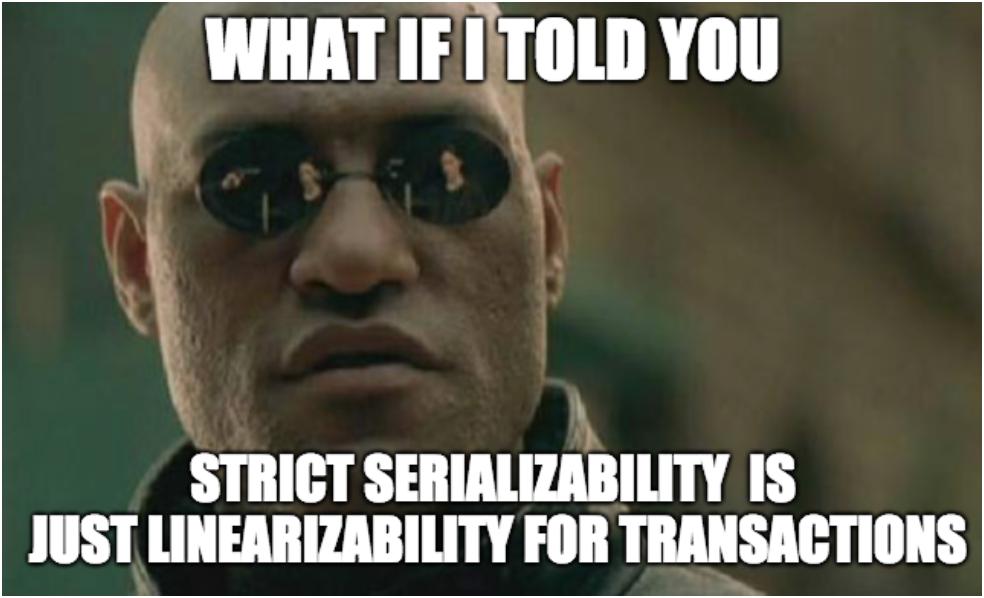 Strict Serializability Total order + FIFO + Time à for a transaction After a transaction commits, all future reads will see committed data Requires 2PC + pessimistic Locks Low performance: