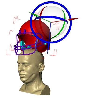 Extended Head Model with Helmet Import helmet components Outer Shell Pads Face guard Positioning Initially Interactively with 3D view Then fine tuning