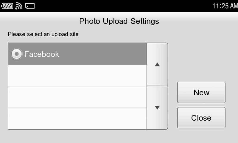 Changing the settings To change the upload settings for photos, select Photo on the Home menu, followed by Upload Settings from the OPTION menu.