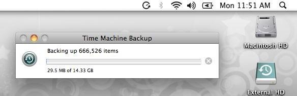 Time Machine Backup - cont. 3.In a few minutes, Time Machine will make a backup of the entire hard disk.