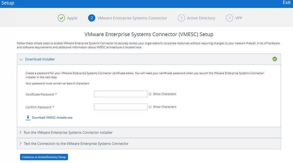 Once installed, it also prompts you to test the connection to the VMware Enterprise Systems Connector server.