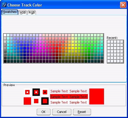 4 SureSelect Quality Analyzer Reference Dialog Boxes Dialog Boxes Choose Track Color Figure 33 Choose Track Color dialog box Swatches tab Purpose: For the SureSelect Target Enrichment application