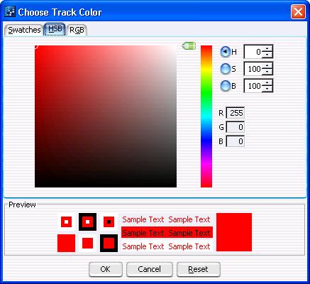SureSelect Quality Analyzer Reference 4 Choose Track Color Swatches tab Swatches Recent To select a color, click a swatch. The new color appears in the Preview pane and also under Recent.