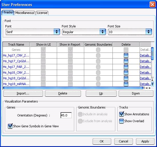 4 SureSelect Quality Analyzer Reference User Preferences Tracks tab User Preferences Tracks tab Figure 50 User Preferences dialog box Tracks tab Purpose: Lets you import and delete tracks from the