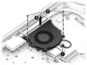 Fan Description Spare part number Fan L22529-001 Before removing the fan, follow these steps: 1. Shut down the computer. 2. Disconnect all external devices connected to the computer. 3.