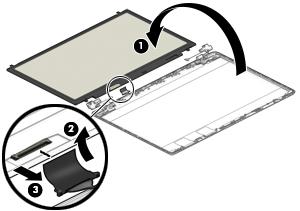 c. Remove the four Phillips M2.0 3.0 screws that secure the panel to the display enclosure (2). d. Swing the top edge of the display panel forward and position the panel upside down next to the display enclosure (1).