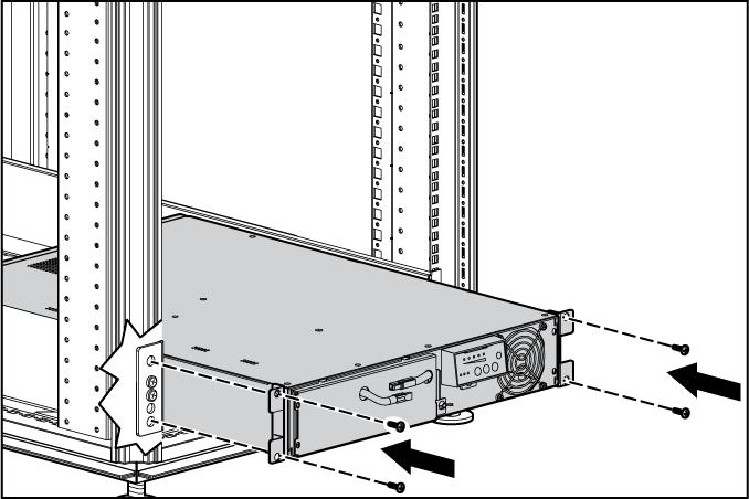 2. Install the mounting ears on the chassis using the screws provided. 3. With one person on each side, lift the chassis to rail level and slide the chassis on the mounting rails. 4.