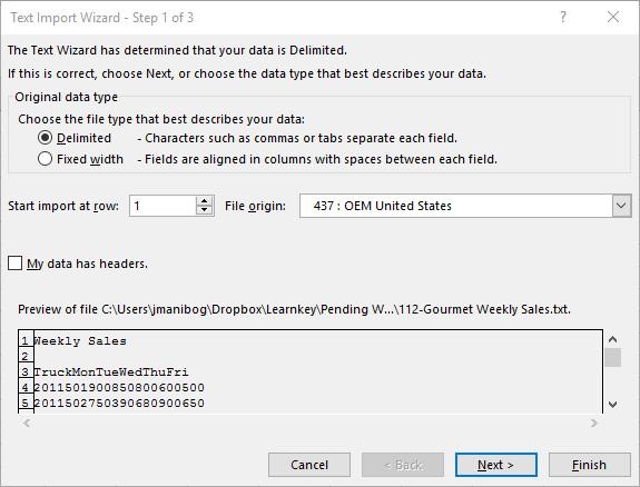 Importing Data Importing data into Excel documents is a common way to get data into an Excel file without having to retype it. There are two basic types of Excel import files:.txt and.csv files.