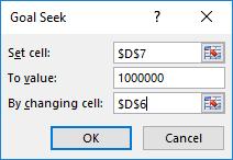 2. In your worksheet, select the cell containing the formula, and then click Data tab, What-If Analysis group, Goal Seek to open the Goal Seek dialog box.