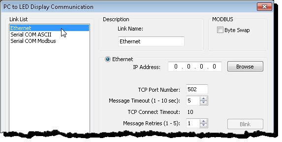 First, select the Ethernet link: ) From the Setup menu select P to LE isplay ommunications.
