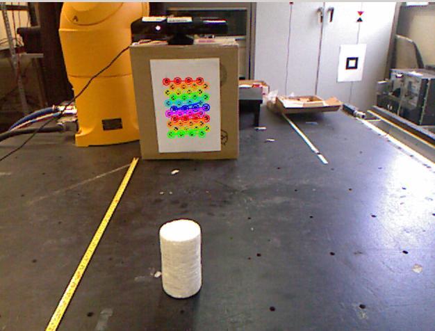 Object recognition and grasping using bimanual robot 29 Figure 3.13 shows a detected asymmetric circle grid 4x11 located in front of the camera. Figure 3.13. Detected an asymmetric circles grid 4x11 used for extrinsic camera calibration.