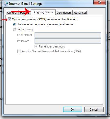 8. On the Internet Email Settings window, select the Outgoing Server tab from the top menu.