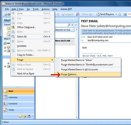 Permanently Deleting IMAP Items in Outlook 2007 When you delete a message in your IMAP inbox, it isn t removed. Instead, it is displayed using strikethrough test.