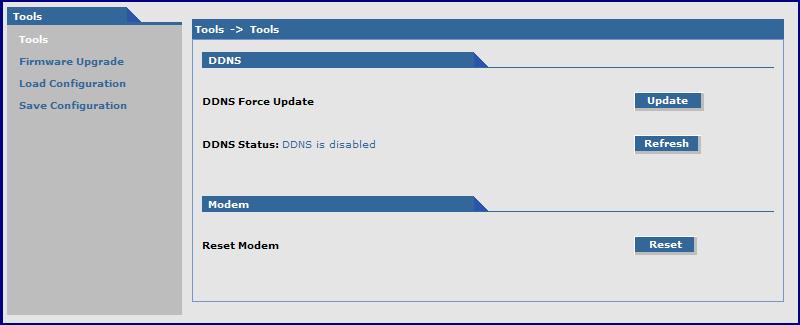 Tools, Tools Parameters DDNS Group DDNS Force Update: Click Update to update the DDNS server with your current dynamically assigned IP address.
