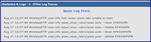 Statistics & Logs > IPSec Log Traces This page