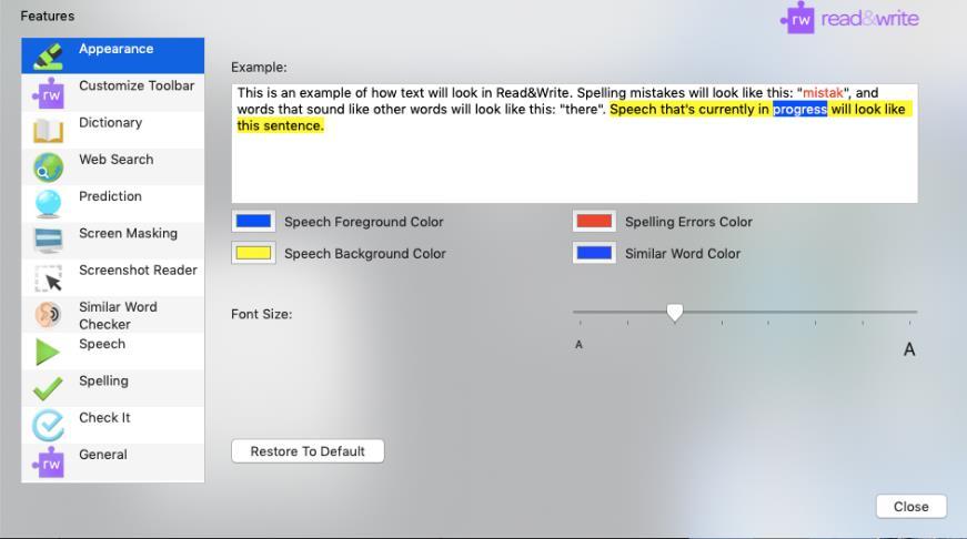 Further Exercises Changing the color used to identify spelling mistakes Click on the on the Read&Write Toolbar.