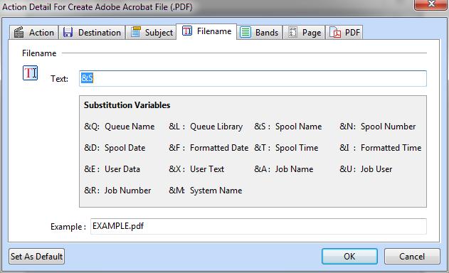 pdf depending on the output type selected. Bands tab If the action type is Send Email or Create PDF File the Bands tab is displayed.