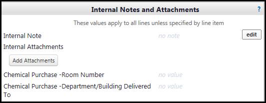 Internal Notes and Attachments Select The notes or attachments included here are visible only within the institution and not to the vendor.