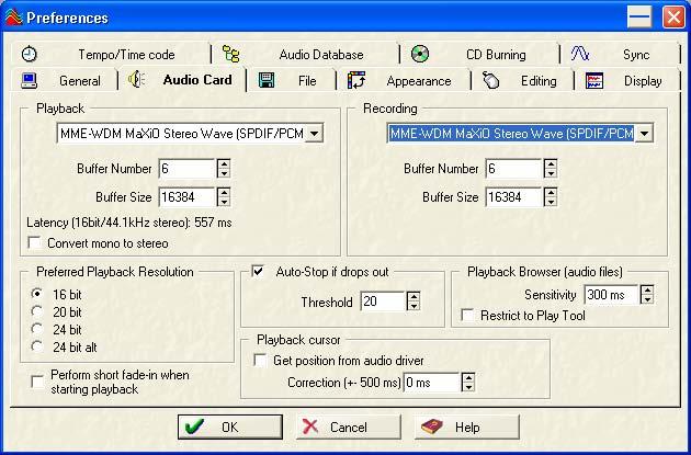 6.4 Wavelab After launching Wavelab, go to Options -> Preference -> Audio Card.