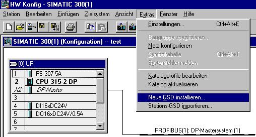 3 SPS configuration Start the PLC software. Call up the hardware configuration and run the menu command "Install new GSD".
