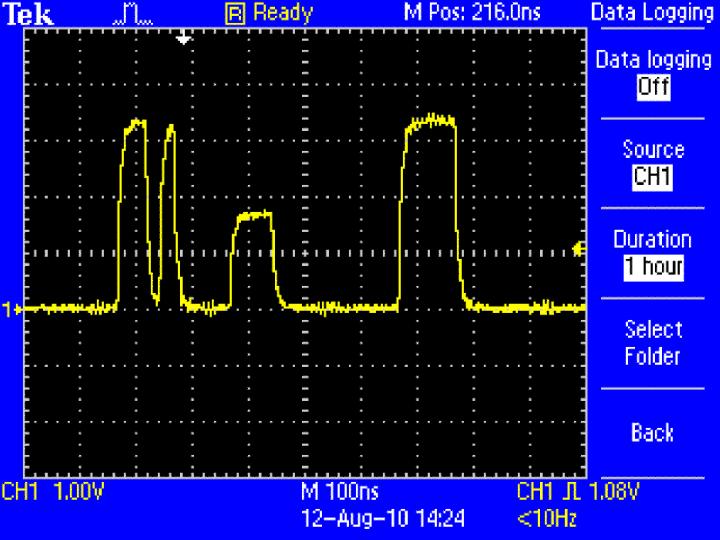The built-in Data Logging feature means you can set up your oscilloscope to save userspecified triggered waveforms to a USB memory device for up to 24 hours.