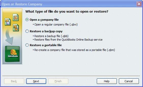 When the next window opens, click Open a company file and choose Next. 2.