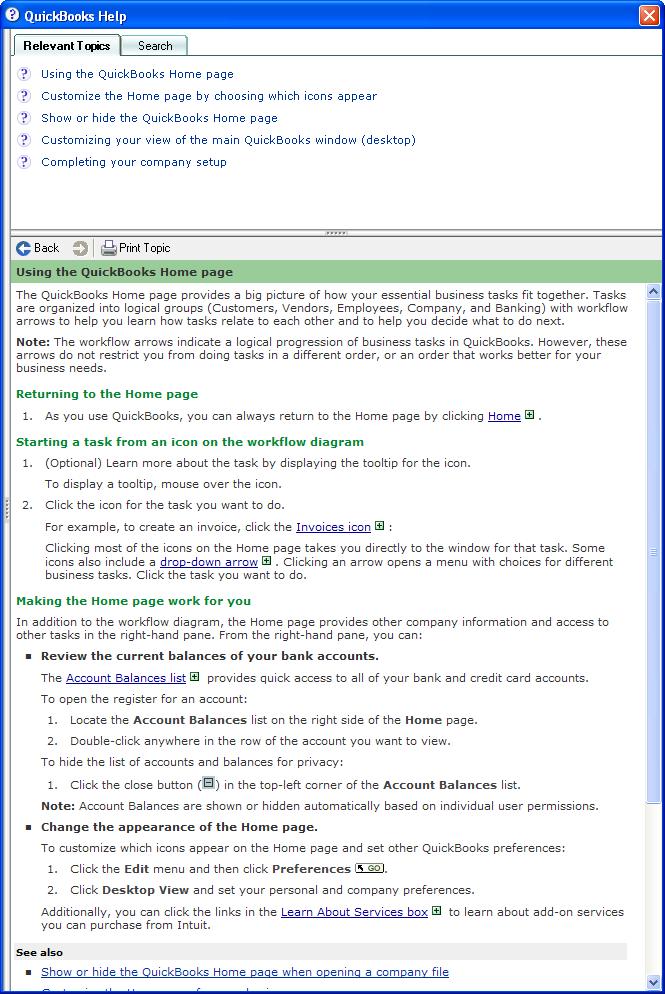 QuickBooks Pro 2008 An Introduction to QuickBooks Pro Page 10 Using QuickBooks Help Help on using QuickBooks is only one click
