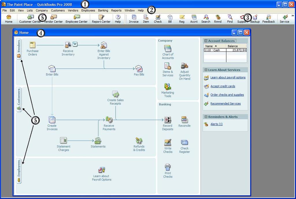 QuickBooks Pro 2008 An Introduction to QuickBooks Pro Page 3 The QuickBooks Desktop The next figure illustrates the QuickBooks Desktop with the Home page displayed.