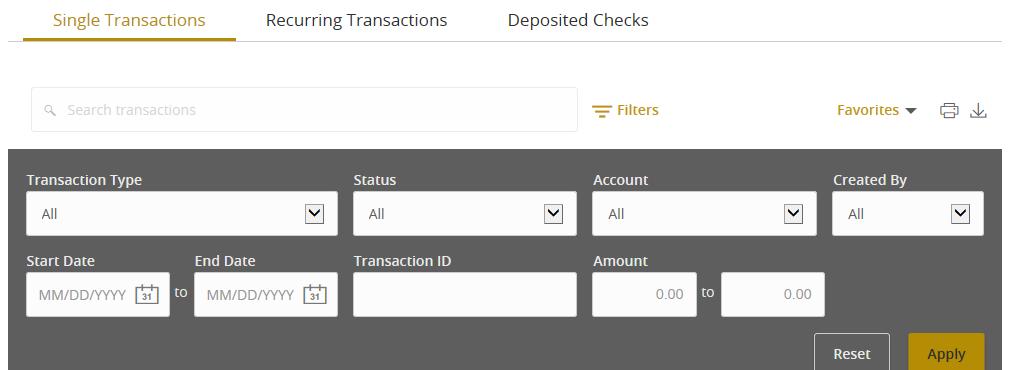 Online Activity Center The Single Transactions tab in the Online Activity Center shows you all Funds Transfers that have been processed or have been authorized by you to occur on a future date.