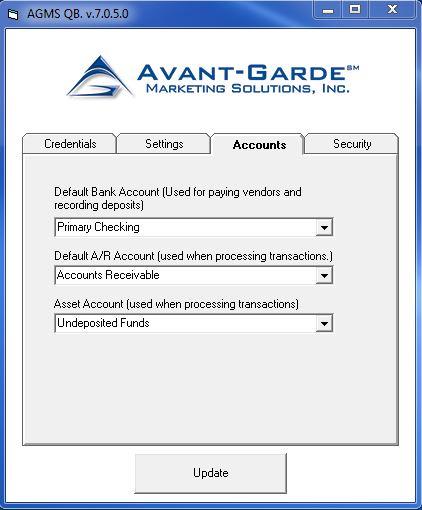 ACCOUNTS TAB Default Bank Account The default bank account is used specifically in the account payables / bill pay module. This is the account that payments will be recorded to when made to a vendor.