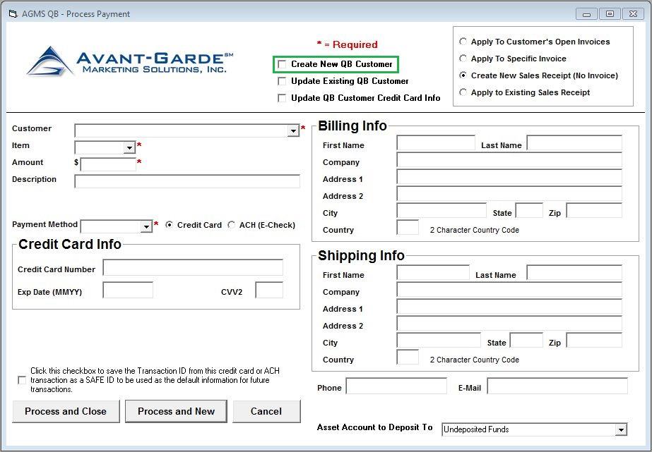 CREATE NEW QB CUSTOMER When creating a new sales receipt, you will also have the option to Create New QB Customer.
