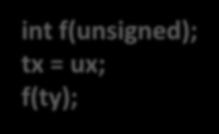 Procedure calls int tx, ty; unsigned ux, uy; tx = (int) ux; uy = (unsigned) ty; int